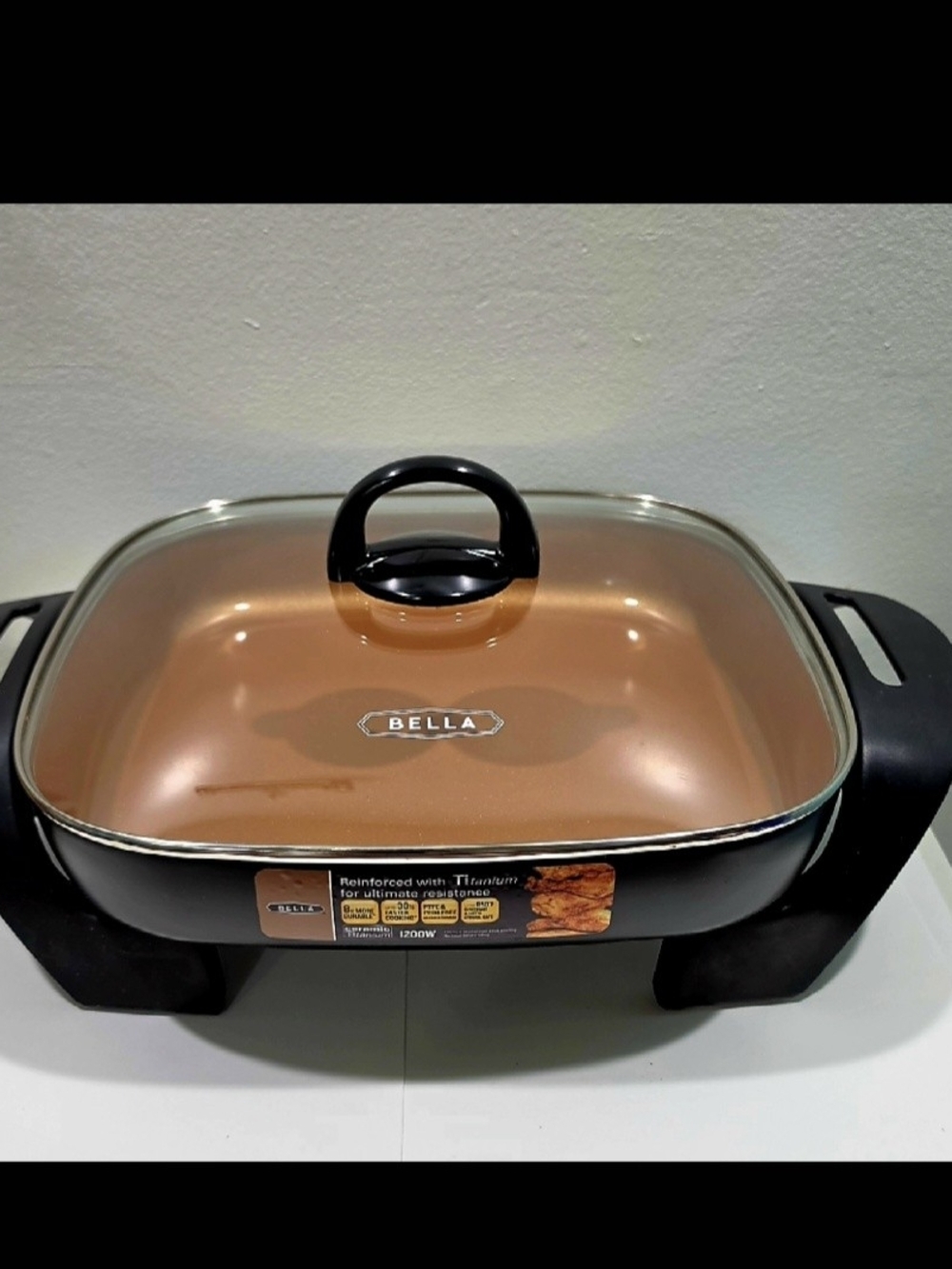 Abella Copper-Interior Electric Skillet – Black/Copper